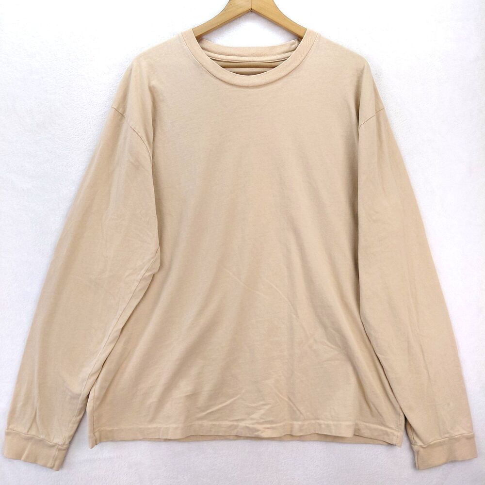 John Elliott Shirt Mens XL Tan Classic University Tee L/S Soft Cotton Made USA